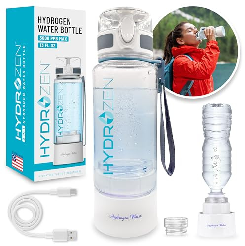 Hydrozen Botella de agua de hidrógeno, generador de agua de hidrógeno portátil, botella de agua hidrogenada con tapa abatible, botella de hidrógeno SPE/PEM, Tritan sin BPA, función de autolimpieza