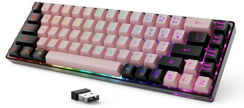 GEODMAER Teclado inalámbrico 65% para juegos, teclado retroiluminado recargable, 68 teclas, ultra compacto, antifantasma, sin conflictos, teclado inalámbrico para PC, portátil, PS5, PS4, Xbox One, Mac