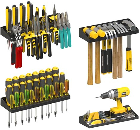 UNITEDPOWER Wall Mount Hand Tool Storage Set, Screwdriver Organizer, Pliers Holder, Hammer Rack, Metal Hardware Tray for Garage Workshop Workbench - 4 Pack