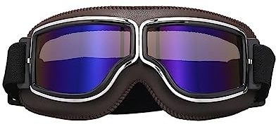 ZGYOZMNG Motorradbrille, Vintage-Pilotenbrille, Winddicht, Retro-Leder, Motorradbrille, universelle Outdoor-Fahrrad-Skibrille für Helm, Reitbrille (R)