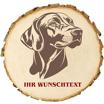 KIWISTAR UG - 14-16 cm Baumscheibe - Langhaariger Weimaraner - Hund - personalisiertes Geschenk individuell selbst gestalten - Name - Holzscheibe mit Wunschtext - Naturholz - Geschenk - Türschild