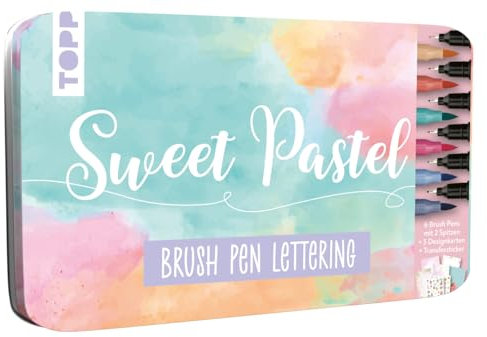 Topp Designdose Brush Pen Lettering Sweet Pastel 14-teilig für Papier und Karton Fineliner Stift Marker Highlights Set, Gelb, Orange, Rosa, Hellgrün, Hellblau, Grau