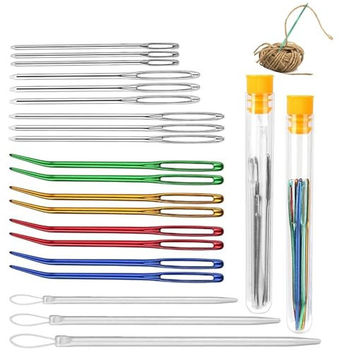 Garnnadel-Set, 20 Stück Stopfnadel Set, Farbige Gebogene Spitze mit Großen Augen, Stumpfe Nadeln Stricknadeln Set, Edelstahl Garnstricknadeln Nähnadeln, Gobelinnadeln für Garn, zum Stricken Häkeln