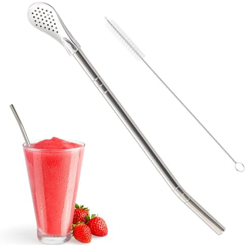 Bere cucchiaio di cannuccia - tè in acciaio inossidabile tè allacciato, filtro a rete fine paglia separabile | Bomba in metallo riutilizzabile mate yerba, pennello per pulizia della paglia da filtro d