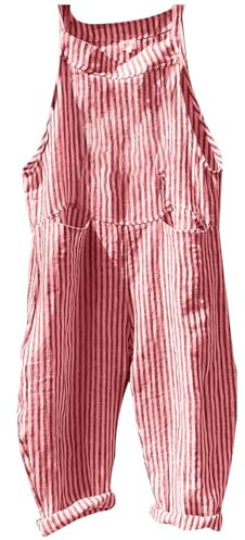 Leinen Latzhose Damen Sommer Jumpsuit Festlich Große Größen Stoff-Latzhosen Locker Weites Bein Hosenanzug Ärmellos Strand Overall Leicht Playsuits Elegant Einteiler Sport Playsuit Sportlich Stoffhose