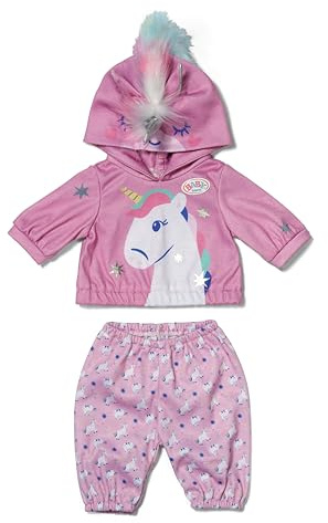 BABY född enhörningsoutfit, set med huvtröja med enhörning och byxor med tryck för 43 cm dockor, 839409 Zapf Creation