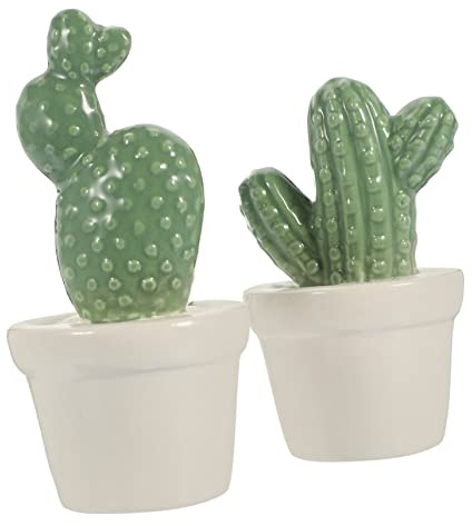 BATHVEVE Statuetta Mano Dipinta a Pezzi 2 Porcellana Verde Cactus | Dettagli Vividi, Adatta a Camera da Letto e Collezioni, Decorazione Natalizia e Capodanno