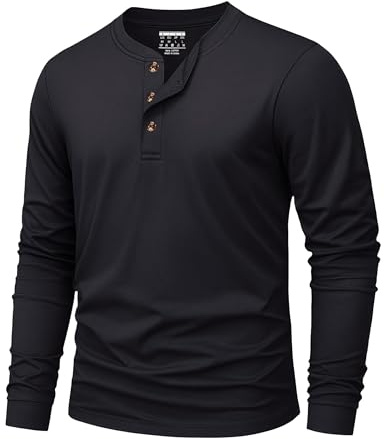 KEFITEVD T Shirt Manche Longue Homme Henley Chemise Homme en Coton à 3 Boutons Décontractés Tee Shirt Col V Basiques