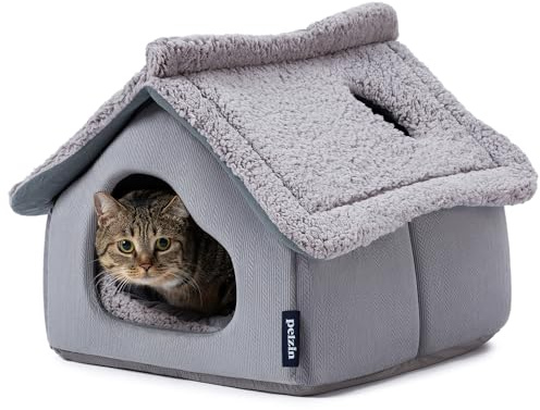 Pelzin Large Cat Houses for Indoor Cats - Cat Cave Bed with Removable Support Foam and Washable 2-Side Mat - Covered Cats Bed for Pet Hideaway - Enclosed Pets Hideout for Kitten and Small Pet