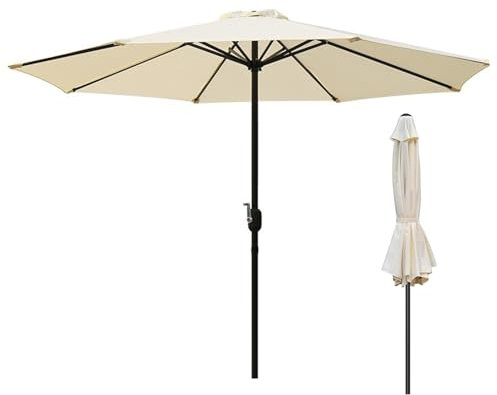 Grande ombrellone da Giardino da 9 Piedi, ombrellone Beige da Patio con manovella e 8 Stecche, Impermeabile, ombrellone in Ferro per Balcone, terrazza, Piscina