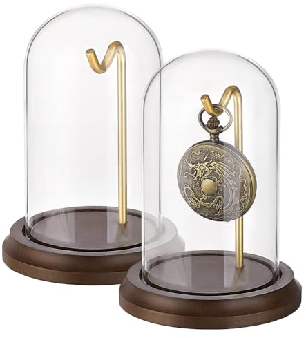 PH PandaHall 2pz Espositore per Orologio da Tasca 10x14 cm Vetro a Cupola per Orologio Vintage con Gancio in Metallo Espositore Decorativo per Medaglie e Oggetti da Collezione