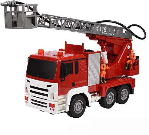 QIYHBVR RC Ferngesteuertes Auto 13 Kanal 2.4G Fernbedienung Feuerwehrauto Simulation Elektrische Leiter Teleskop Werkbank 680 ° Drehbar Feuer Polizeiauto Sound Junge Mädchen Spielzeugauto Kinder