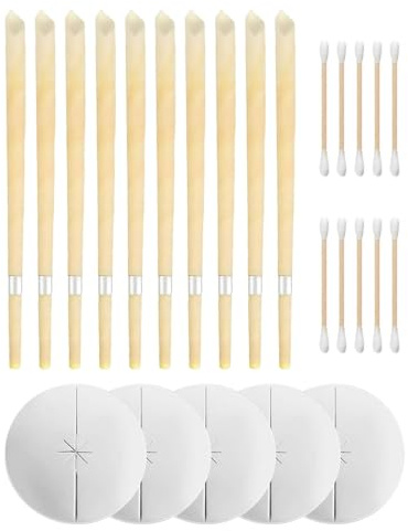 JUKOTA Set di 10 candele auricolari in cera d'api naturale, tra cui una candela per orecchie naturale, una candela a cono cavo per aromaterapia (incluse 5 piastre protettive)