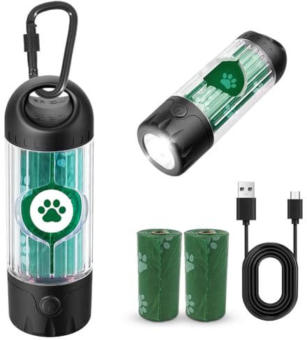 Kotbeutelspender mit LED-Licht, USB-C Wiederaufladbar, IPX6 | USB-C wiederaufladbarer Kotbeutelspender mit Licht, IPX6 wasserdicht, passend für Standard-Kotbeutelrollen.