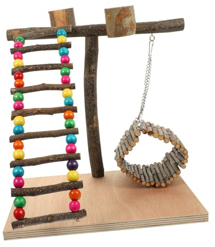 Supvox Papageien Spielplatz Vogeltrainingsständer aus Langlebigem Material Hölzerne Sitzstange mit Kauspielzeug Dekoration für Tisch Vogelkäfig Geeignet für Papageien und Kleine Vögel