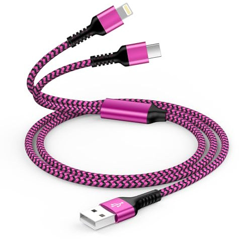 2 en 1 Câble Multi USB, Multi Chargeur USB Câble avec USB C Lightning Connecteurs pour iPhone 17/16/15/14/13/12/11, Galaxy S25/S24/S23 Ultra,Huawei,MacBook, Cable Chargeur Multi Embout -1.2M