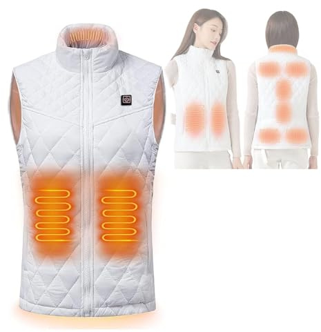 Genérico Chaleco Calefactable Mujer, Chaleco Calefactor con 9 Zonas de Calefacción 3 Temperatura Ajustables, Chaleco Termico Electrico Lavable para Moto Cazaz Pesca Esquí Ciclismo(White,M)