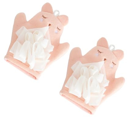 NOLITOY Moufles de Bain Exfoliants Corps 2 Pièces, Doux Coton et Pe, Double Face Utile Corde Suspendre, pour Garçon et Filles et Adultes, Mousse Riche et Exfoliation Délicate