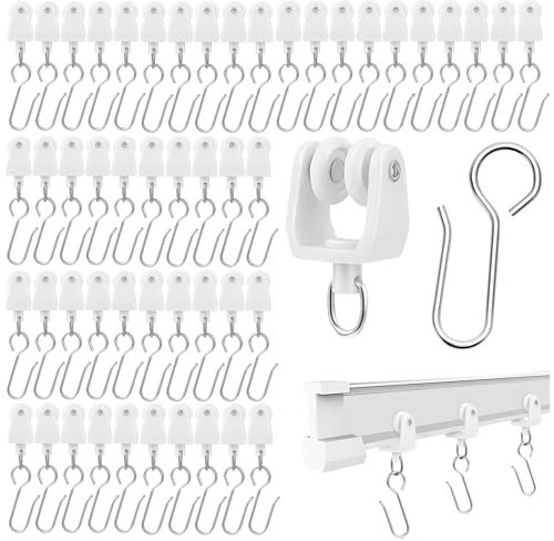 MINWEGI 50pcs Ivory Curtain Rollers and Hooks,3cm Gliders with 3x1.6cm Hooks for Flexible Bendable Rail, Smooth Sliding Ceiling Window Curtain Accessories