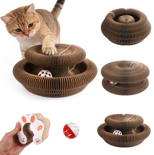 HJYIMYI Katzenwirbel,mit Glockenball,2-in-1 Magic Organ Katzen Kratzbretter | Magische Orgel Katzenkratzbrett,Kratzkreisel,Katzenwirbel Katzenliebling für Kratzen,Langlebig & Recycelbar,Zusammenklappbar