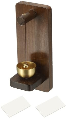 PATIKIL 1 Set Shopkeepers Bell, Wood Door Chime Magnetic Hanging Bell Jingle Doorbell with Self-Adhesive for Door Opening Business When Entering Decoration,Walnut,DIY Signboards