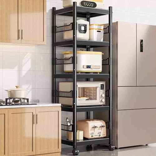 5Tier Rolling Metal Microwave Stand Sturdy Etagere Storage Shelves for Pantry Bedroom Laundry RoomVersatile Organizer with Wheels
