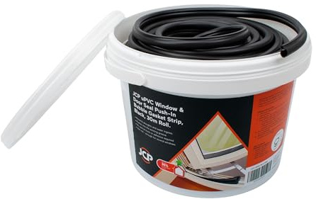 JCP uPVC Window and Door Seal Gasket, Push-in Bubble, 30 m Tub, Black | Fits 3.2–4.0mm Grooves, Seals 3–4.5mm Gaps, TPE Weather Resistant, Helps Reduce Draughts, Rattles & Minor Leaks