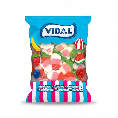 Vidal Golosinas Papá Noel Gominolas, 1 kg, 110 Unidades, Sabor Fresa y Manzana, Sin Gluten, Sin Grasa, Bolsa, Navidad