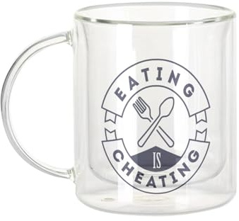 Fabulous Dubbelväggig glasmugg - Eating is Cheating Party Drinking Aperitif Alcohol - kaffemugg och den isolerade 330 ml hängande effekten mot buller, tryck i Frankrike