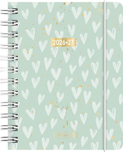 Schülerkalender 2026/2027 Hearts | A6, Kunststoff: 1 Seite = 1 Tag, Sa. und So. auf einer Seite ; Kalendarium: August 2026 bis Juli 2027
