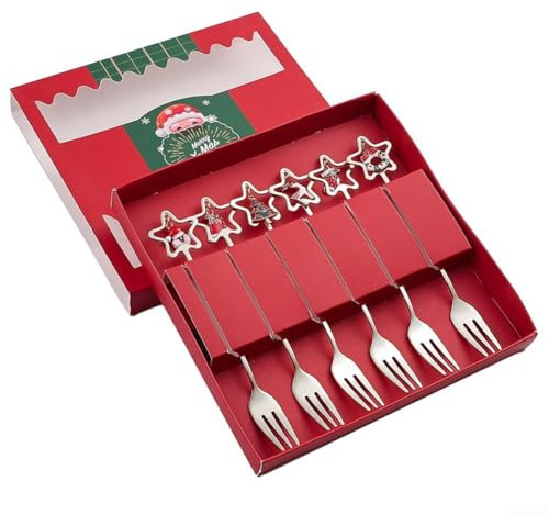 Edelstahl-Besteck-Set mit Gabellöffel und Weihnachtsanhängern für festliche Mahlzeiten und Feiertagsfeiern (Silber)