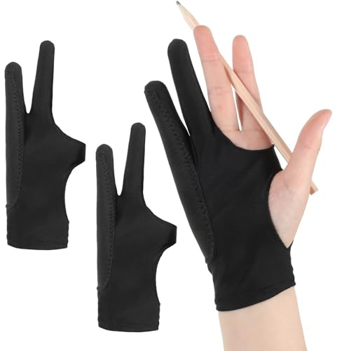 2 Pcs Digital Drawing Glove, Drawing Glove Palm Rejection, Right Left Hand, 3-Layer Palm Rejection, Fits Left and Right Hand, Two Finger Gloves for Painting Stylus Pen Pencil Sketching