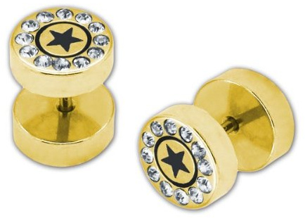 Soul-Cats® 2 Fakeplugs stjärna stjärna gata rostfritt stål zirkon Fake Plug tunnel Piercing GUL