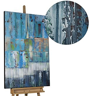 KunstLoft Leinwandbild | 100% HANDGEMALT | 80x120cm | Gemälde 'Tiefenentspannung' | Abstrakt | Blau Türkis | Wandbild Wohnzimmer