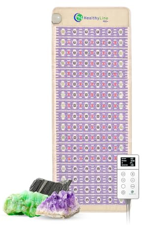 Healthyline Advanced Infrared Heating Pad - Amethyst, Tourmaline and Jade Gemstones - Heated Mat with LED Red Lights, Negative Ions and Hot Crushed Stones (Full Pro 74 x 28)