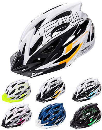 meteor Fahrradhelm Herren Damen Kinder-Helm MTB rollerhelm kinderfahrradhelm Mountainbike rennradhelm Inliner skaterhelm BMX fahradhelm Scooter Jungen Bike Helmet M 55-58 cm Weiß/Schwarz/Orange