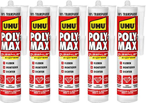 UHU 47855 Montage und Dichtkleber (POLY MAX glasklar Express 300 g/5er Pack)
