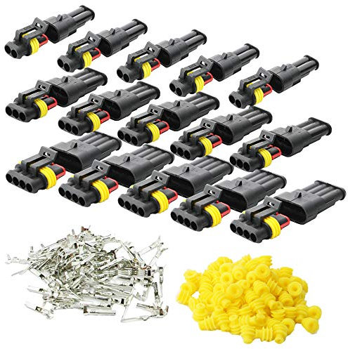 CESFONJER 15 Set Wasserdicht Schnellverbinder, Kabel Steckverbinder Stecker für KFZ LKW Auto Kayak Boote Roller Motorrad (2 Polig×5, 3 Polig×5,4 Polig×5, Gelbes Siegel)