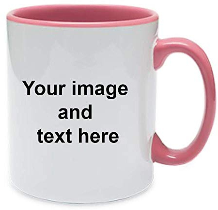 Personalised with Your own Image and Text Themed Funny 11 oz Ceramic Mug - Christmas Anniversary, Birthday, Teacher Gift. (Red Inside and Handle)