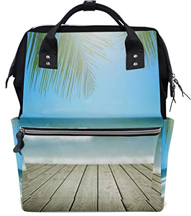 Big Joke Wickelrucksack Ocean Beach Palm Tree Multifunktional Große Kapazität Baby Wickeltasche Reißverschluss Casual stylisch Reise Rucksack für Mama Papa Baby Pflege
