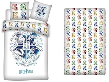 Harry Potter Bettwäsche 3-teilig 140x200 + Kissenbezug + Spannbettlaken | Bettbezug + Spannbettlaken 90x190 | Naturbaumwolle atmungsaktiv | Wizarding World | Jugendliche | Maschinenwaschbar