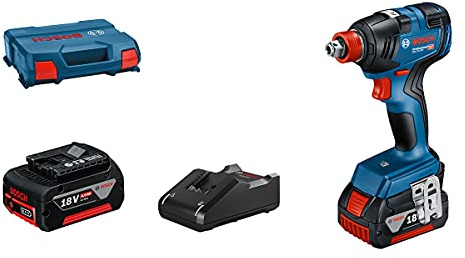 Bosch Professional 18V System sladdlös slagskruvdragare/mutterdragare GDX 18V-200 (max. vridmoment 200 Nm, inkl. 2 x 4.0Ah GBA 18V-batterier, snabbladdare GAL 18V-40, i L-Case)