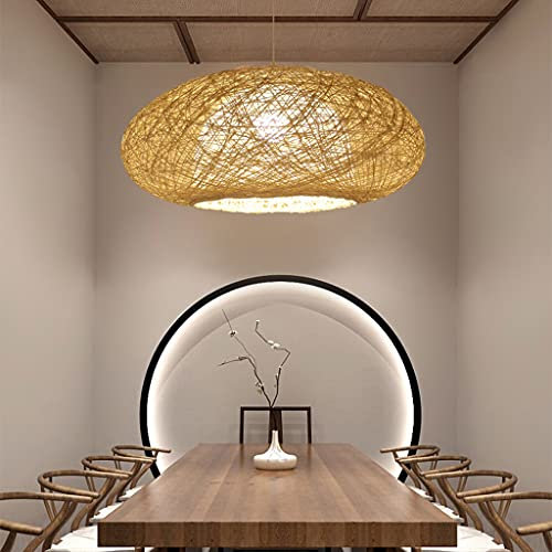 Kronleuchter Handgestrickt Bambus Rattan Wicker Wave Pendelleuchte Rustikale Vintage Höhenverstellbar Pendellampe E27 Hängeleuchte Home Hängelampe Indoor Dining Room Cafe Wohnzimmer Flur Lampe,50cm