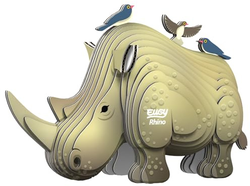 EUGY 650076 Nashorn, 3D Tier-Puzzle für Kinder und Erwachsene zum Zusammenbauen, DIY Tierfigur, Bastelset ab 6 Jahren