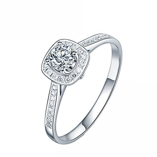Epinki Damen Solitärring aus 18 Karat/ 750 Weißgold Diamantring mit Diamant 0.2ct und Diamant, Mama Geschenk, Gr.54 (17.2)