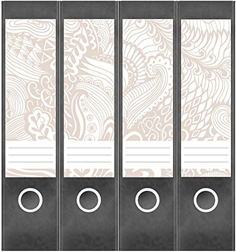 Etiketten für Ordner | Muster Beige 1 | 4 breite Aufkleber für Ordnerrücken | Selbstklebende Design Ordneretiketten Rückenschilder