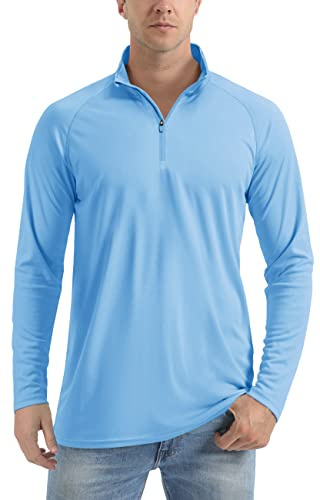 TACVASEN Camiseta Manga Larga 1/4 Cremallera Hombre Camiseta UV Exterior Protección Solar Running Verano Hombre Azul Agua 3XL
