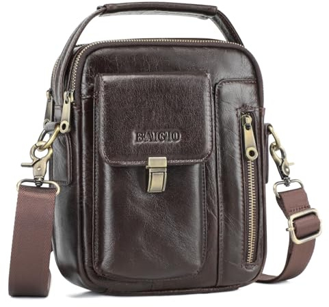 BAIGIO Bolso Hombre Bandolera de Piel Bolso Mano Hombre Vintage Bolso Hombre Pequeño Bolso de Hombro Bolso de Cartera para Negocios, Trabajo, Viaje, Vida Cotidiana