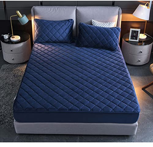 YUDEYU Couche matelassée Draps Housses Tissu Polaire Cristal Doux Drap lit Double Simple Protège-Matelas Hauts de Forme Fitted Sheets (Couleur : Blue, Taille : 48x74cm / taie d'oreiller x 2)