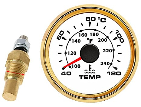 JINGERL 40~120 Cessius Water Temperature Gauge con 1/8 Npt Contatore del sensore della temperatura dell'acqua for yacht barca marina 5 2 mm Calibro di retroilluminazione a 7 colori (Color : WG)